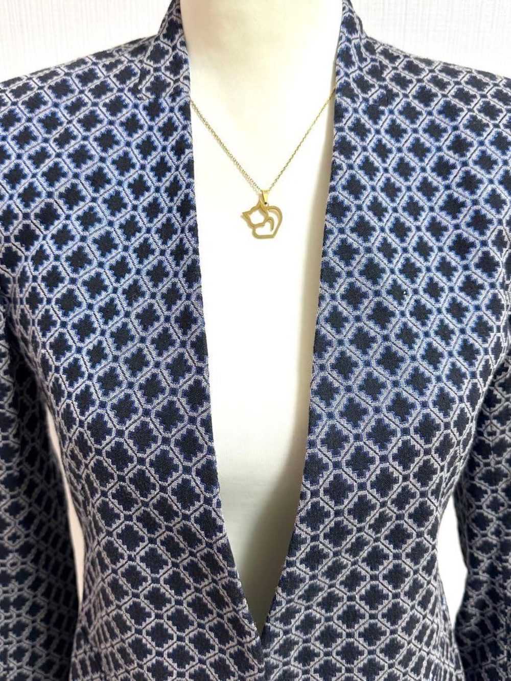 Theory Patterned Open Blazer Jacket jacquard cotton blend black gray blue